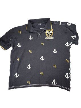 Coogi Mens XXL Black Polo Shirt With Embroidered Anchors & Crest Design